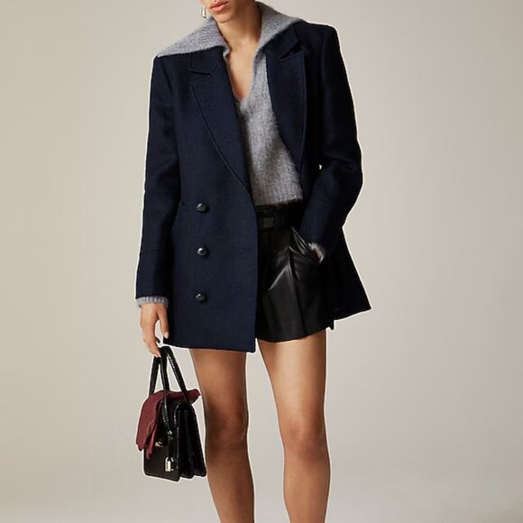 NWT J Crew Classic Peacoat in Italian Wool-Blend Melton Navy Blue 0 - Picture 1 of 4